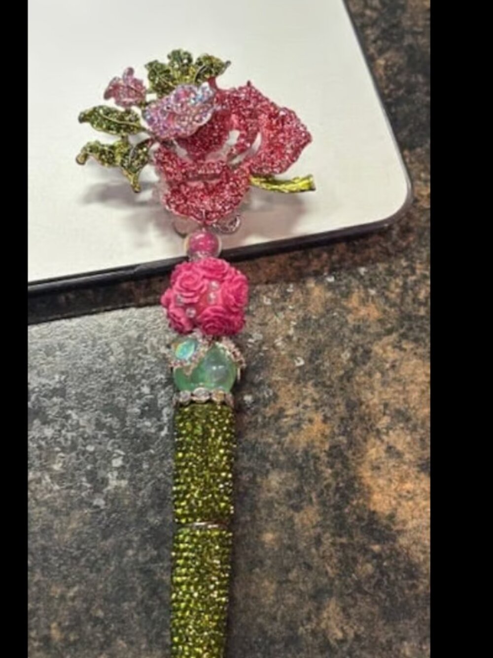 Rose Beaded Glitter Fancy Pen